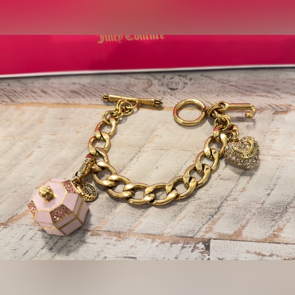 JUICY COUTURE PAVE HEART STARTER SET CHARM BRACELET RARE MUSIC BOX CHARM - Picture 2 of 8